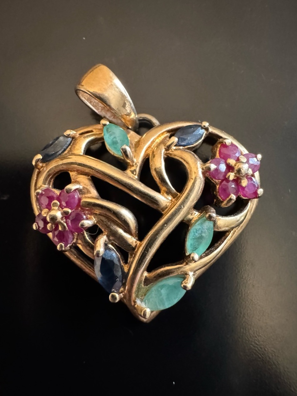 Gold Vermeil Sterling Heart Pendant Ruby Sapphire Emerald Gemstones Ross Simons - Picture 6 of 6